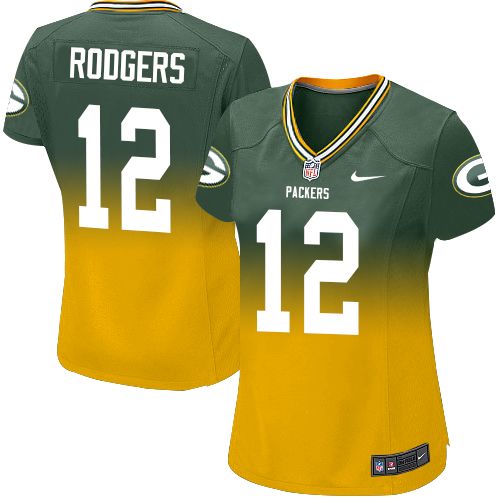 Women's Limited Aaron Rodgers Nike Jersey Green/Gold - #12 Fadeaway NFL Green Bay Packers